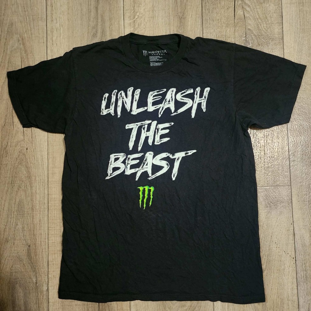 Monster Energy Unleash The Beast Graphic T-Shirt Mens‎ Medium Black Green Logo